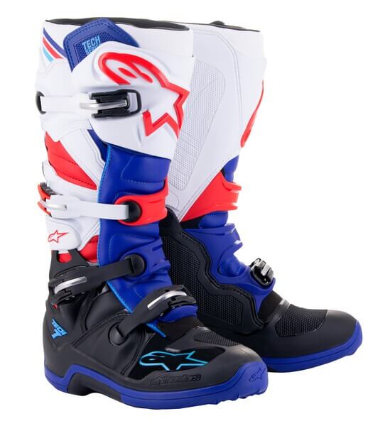 boty TECH 7 2023, ALPINESTARS (černá/červená/modrá/bílá)